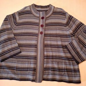 Avenue Plus Sz 22/24 Blue Striped 2 Button Long Sleeve Cardigan Sweater Pockets